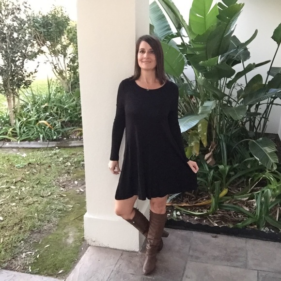 🍁Tunic Dress Round Neck Dolman Sleeve Black 1018 - Picture 2 of 8